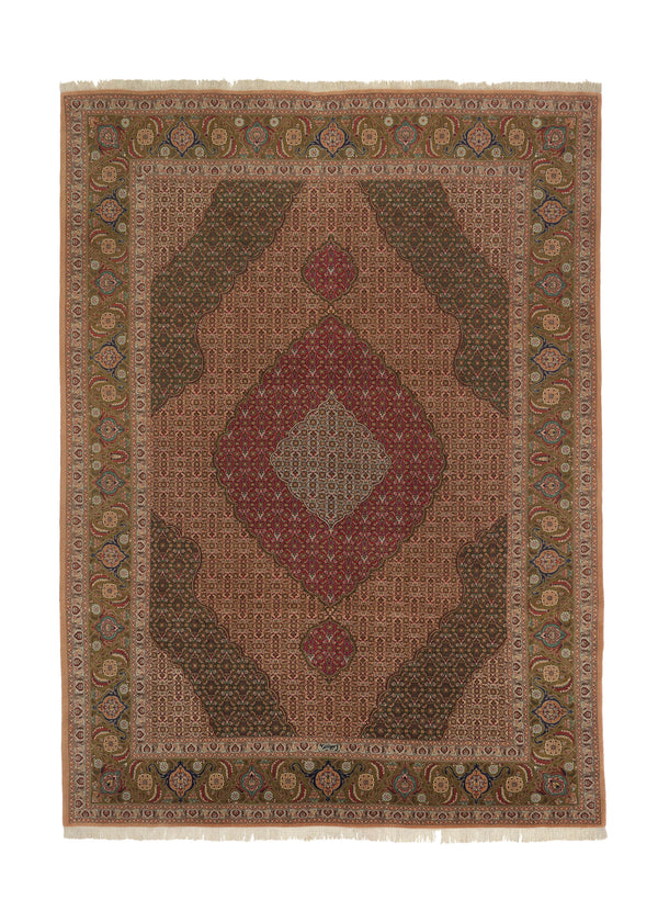 34774 Persian Rug Tabriz Handmade Area Traditional 8'3'' x 11'7'' -8x12- Green Whites Beige Red Mahi Fish Design