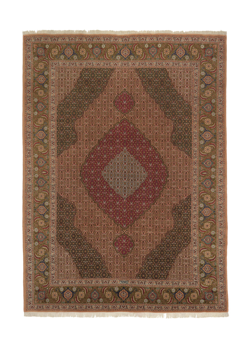 34774 Persian Rug Tabriz Handmade Area Traditional 8'3'' x 11'7'' -8x12- Green Whites Beige Red Mahi Fish Design