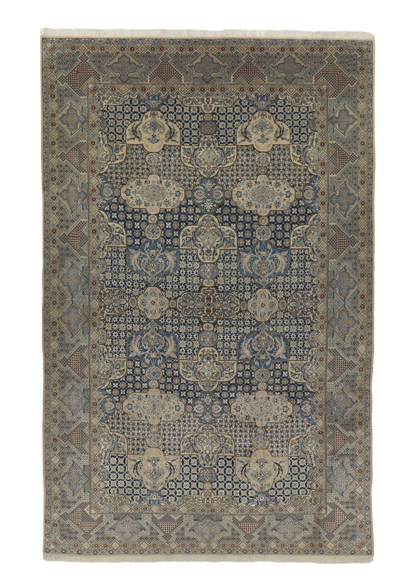 34783 Persian Rug Nain Handmade Area Traditional 7'1'' x 11'2'' -7x11- Blue Whites Beige Floral Geometric Design