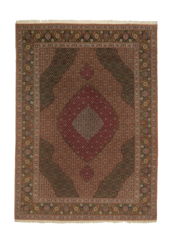 34786 Persian Rug Tabriz Handmade Area Traditional 8'7'' x 11'3'' -9x11- Green Whites Beige Red Mahi Fish Design