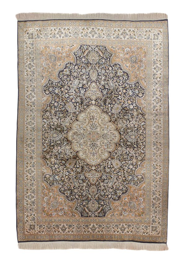 34790 Oriental Rug Kashmiri Handmade Area Traditional 4'2'' x 6'2'' -4x6- Orange Black Floral Design