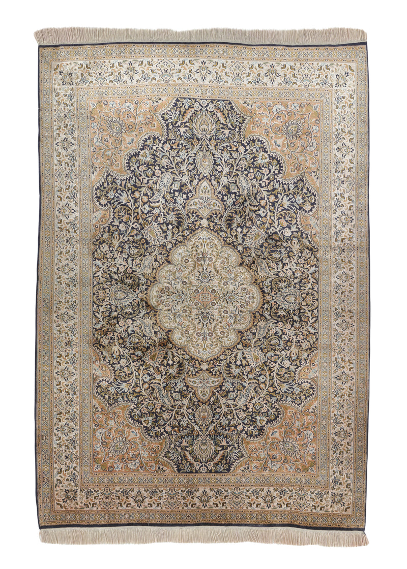 34790 Oriental Rug Kashmiri Handmade Area Traditional 4'2'' x 6'2'' -4x6- Orange Black Floral Design