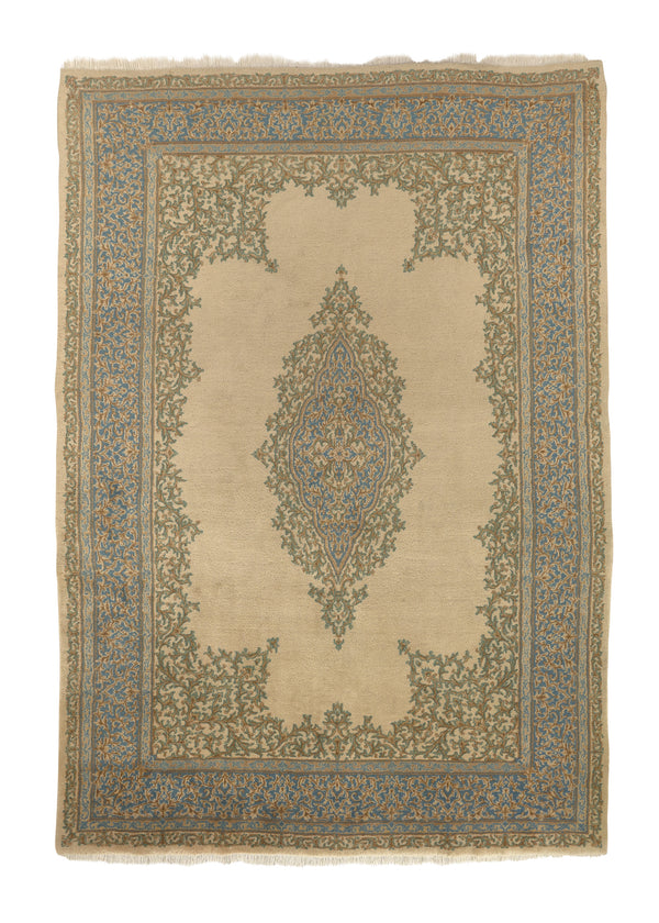 34820 Persian Rug Kerman Handmade Area Traditional 7'10'' x 11'0'' -8x11- Whites Beige Blue Open Field Floral Design