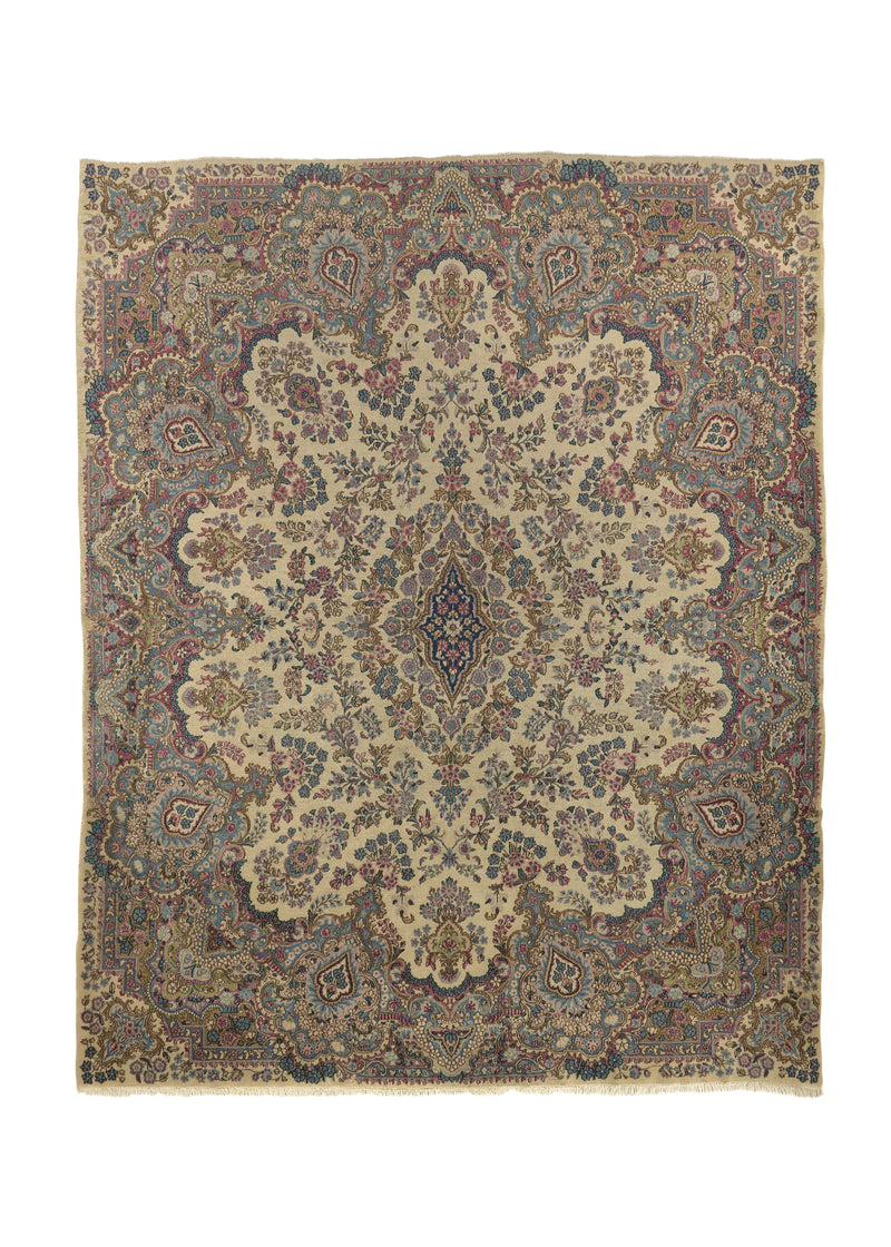34821 Persian Rug Kerman Handmade Area Traditional 8'2'' x 10'4'' -8x10- Whites Beige Blue Floral Design