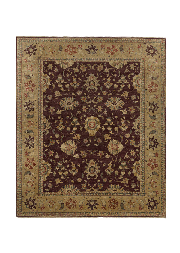 34824 Oriental Rug Pakistani Handmade Area Transitional 8'2'' x 9'9'' -8x10- Brown Whites Beige Floral Design