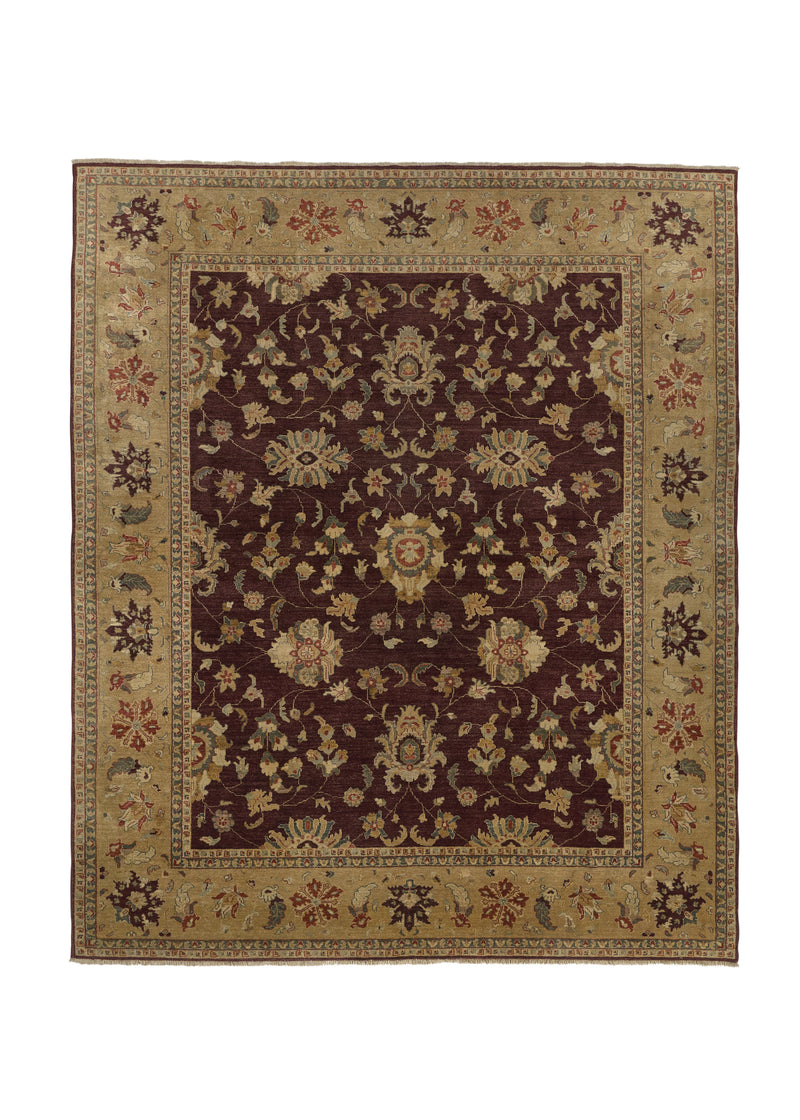 34824 Oriental Rug Pakistani Handmade Area Transitional 8'2'' x 9'9'' -8x10- Brown Whites Beige Floral Design