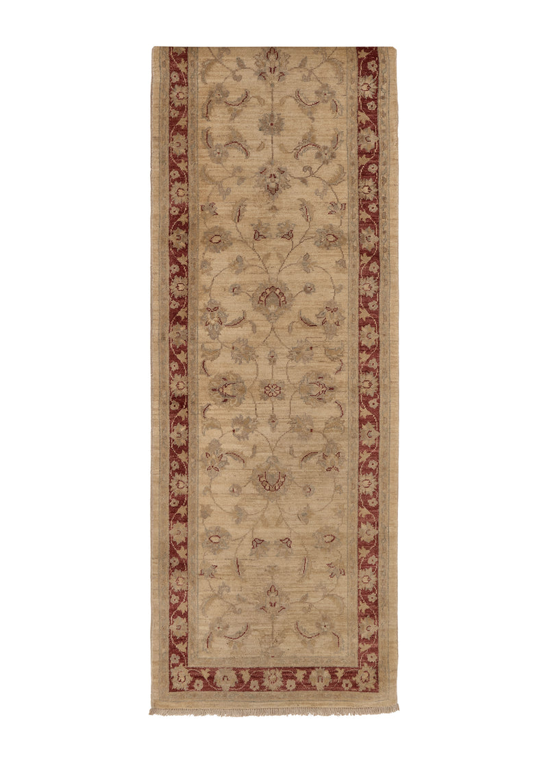 34834 Oriental Rug Pakistani Handmade Runner Transitional 2'7'' x 17'7'' -3x18- Whites Beige Red Floral Oushak Design