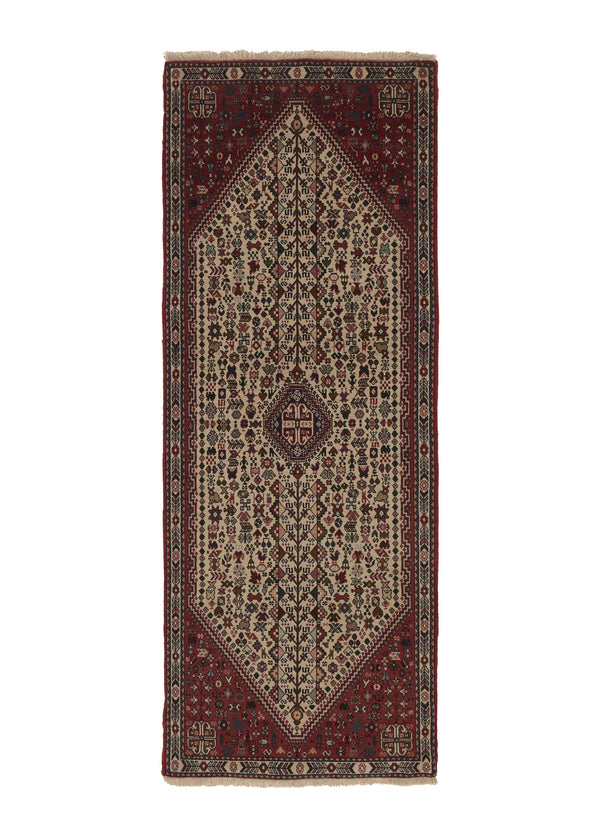 34844 Persian Rug Abadeh Handmade Runner Tribal 2'5'' x 6'5'' -2x6- Whites Beige Red Animals Geometric Design