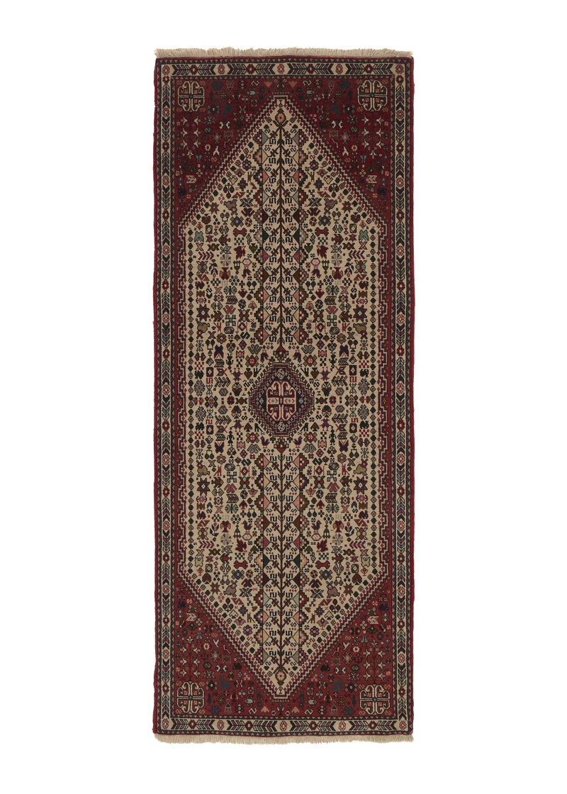 34844 Persian Rug Abadeh Handmade Runner Tribal 2'5'' x 6'5'' -2x6- Whites Beige Red Animals Geometric Design