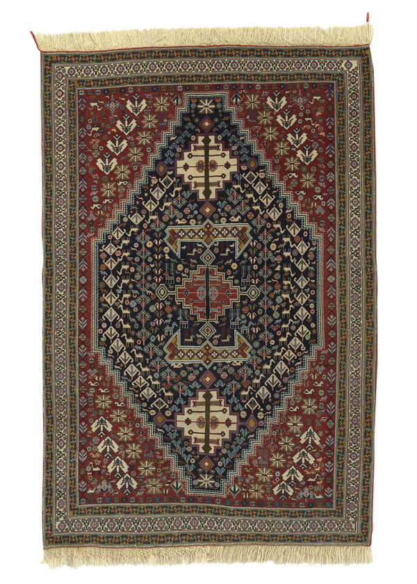 34845 Persian Rug Ghashghaei Handmade Area Tribal 3'4'' x 5'1'' -3x5- Blue Red Geometric Design