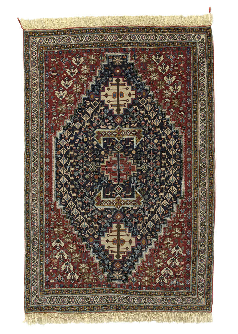 34845 Persian Rug Ghashghaei Handmade Area Tribal 3'4'' x 5'1'' -3x5- Blue Red Geometric Design