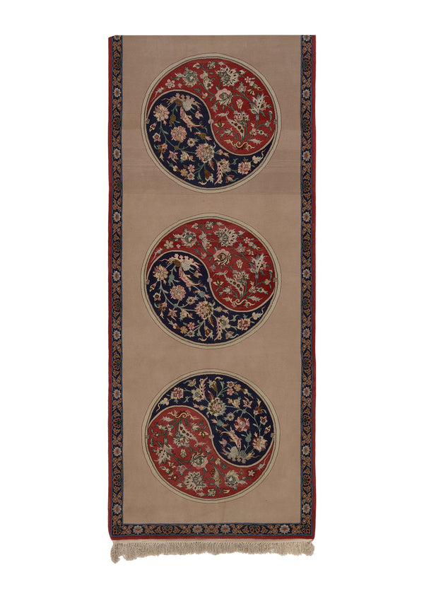 34848 Persian Rug Isfahan Handmade Runner Traditional 2'8'' x 9'0'' -3x9- Whites Beige Red Unusual Floral Design
