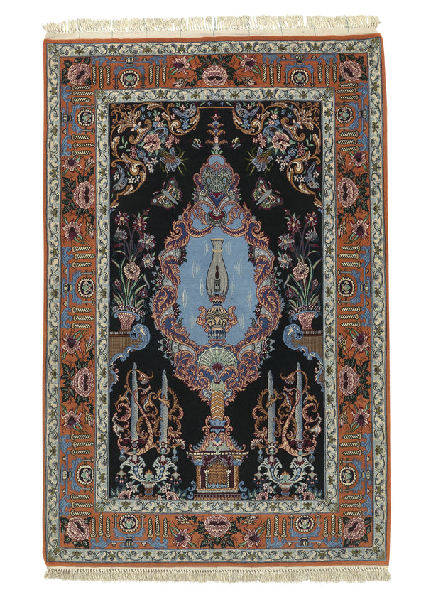 34851 Persian Rug Isfahan Handmade Area Traditional 3'7'' x 5'5'' -4x5- Orange Blue Unusual Design