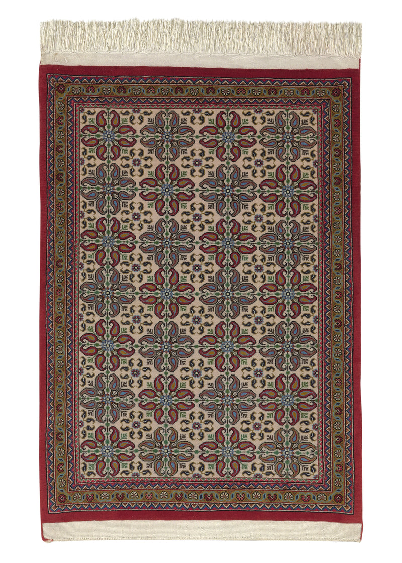 34864 Persian Rug Qum Handmade Area Traditional Traditional 2'0'' x 2'10'' -2x3- Whites Beige Green Red Geometric Design