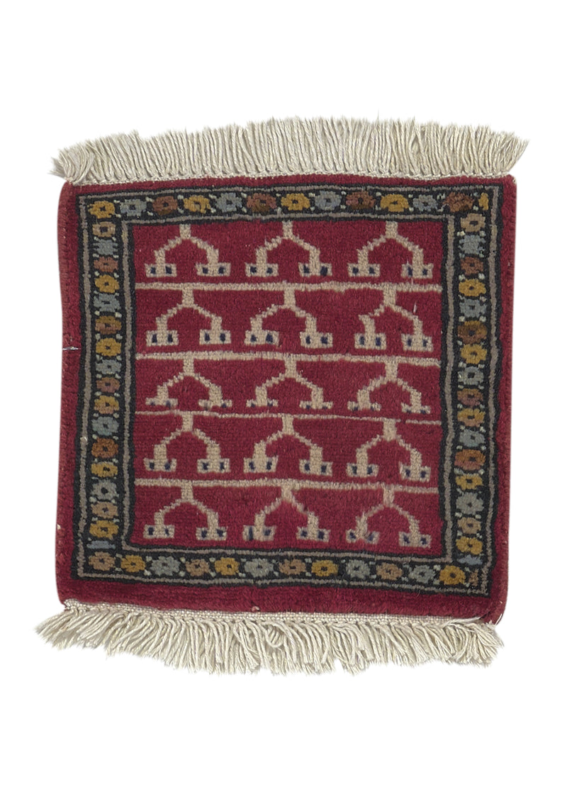 34872 Oriental Rug Pakistani Handmade Area Square Tribal 1'0'' x 1'0'' -1x1- Red Geometric Design