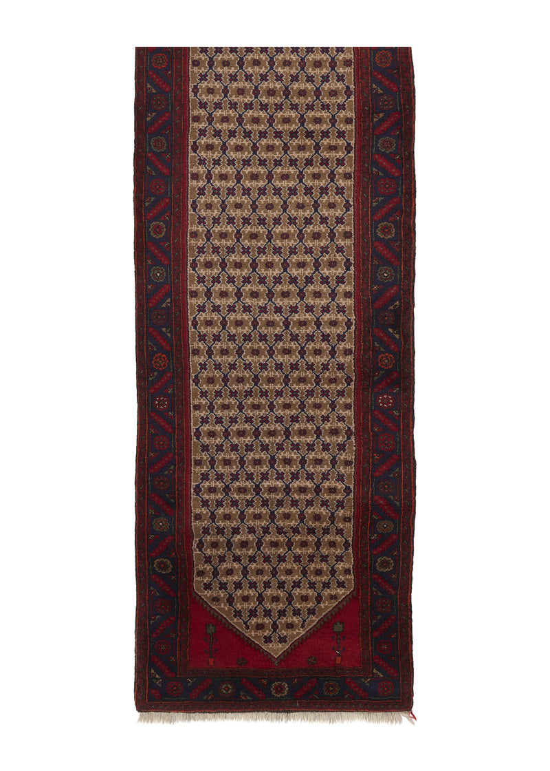 34876 Persian Rug Golpa Handmade Runner Tribal 3'0'' x 13'6'' -3x14- Whites Beige Red Geometric Design