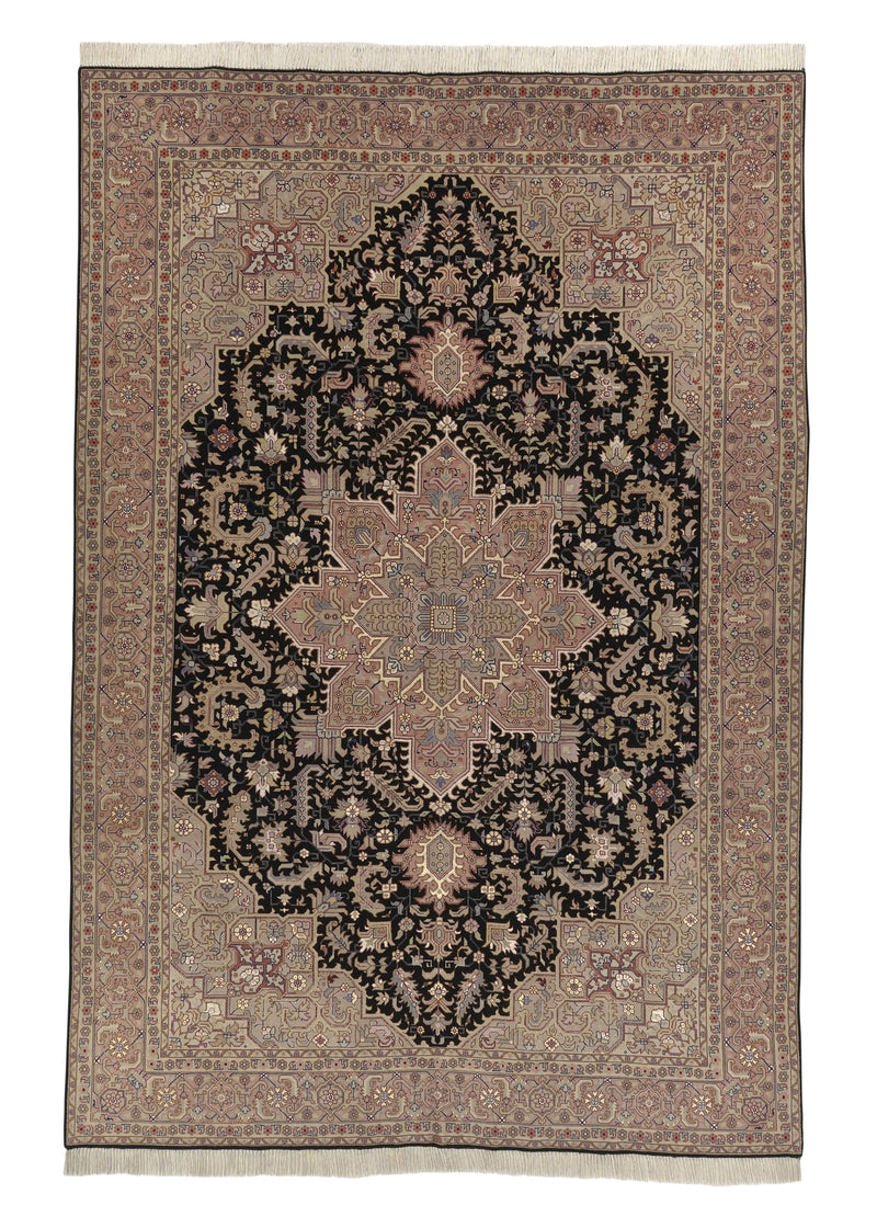 34885 Persian Rug Tabriz Handmade Area Traditional 6'6'' x 9'9'' -7x10- Pink Black Heriz Geometric Design
