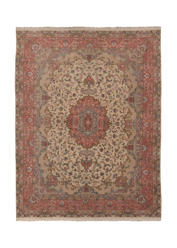 34888 Persian Rug Tabriz Handmade Area Traditional 9'8'' x 13'0'' -10x13- Whites Beige Pink Naghsh Floral Design