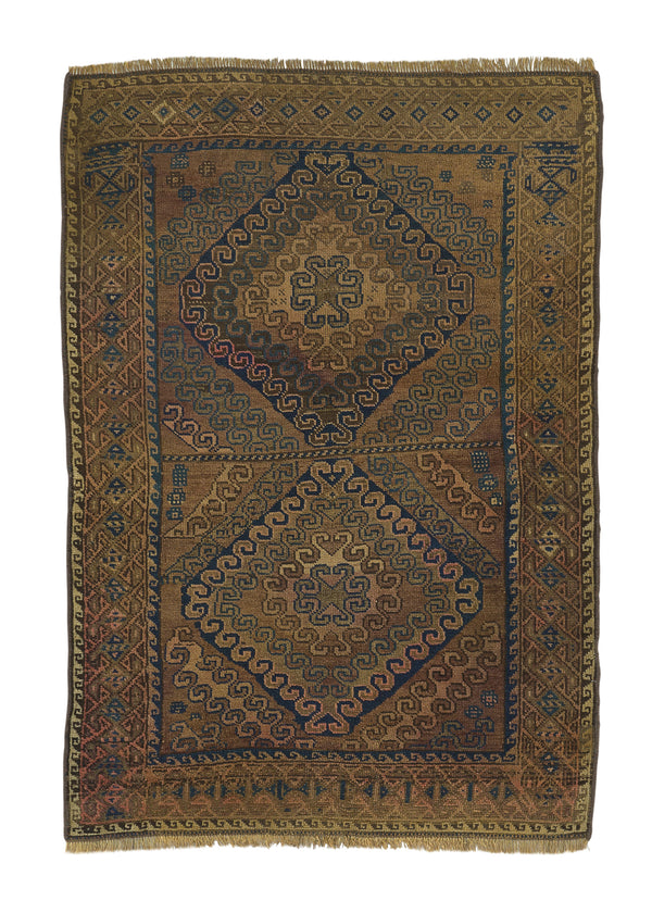 34898 Persian Rug Baloch Handmade Area Antique Tribal 3'0'' x 4'6'' -3x5- Brown Geometric Design