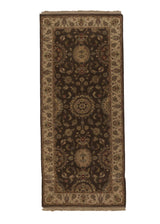 34902 Oriental Rug Indian Handmade Runner Transitional 3'0'' x 7'0'' -3x7- Brown Whites Beige Jaipur Floral Design