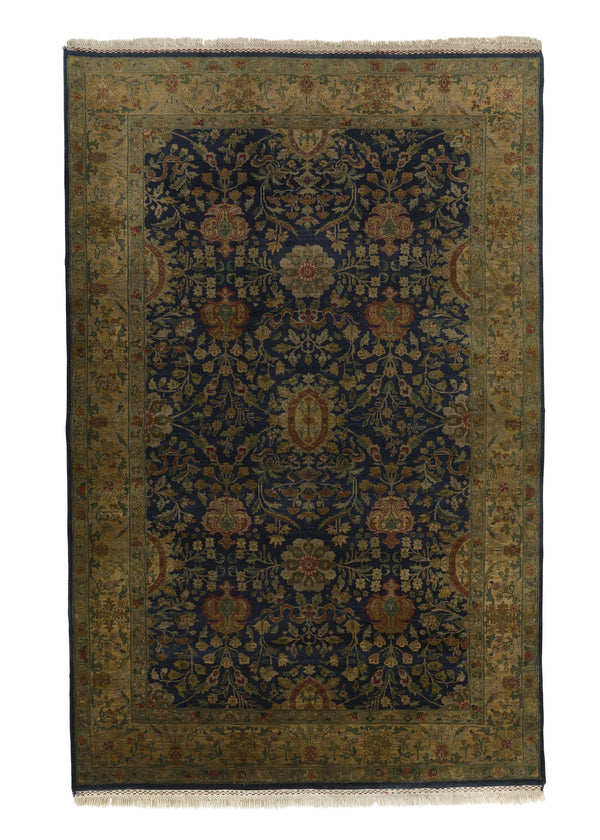 34915 Oriental Rug Indian Handmade Area Transitional 6'1'' x 9'4'' -6x9- Whites Beige Blue Jaipur Floral Design