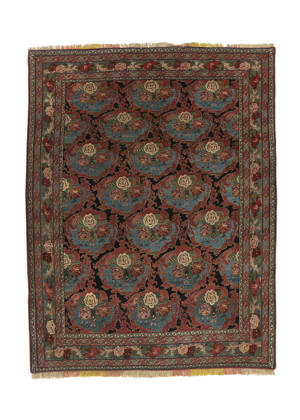 34916 Persian Rug Senneh Handmade Area Tribal Traditional 5'1'' x 6'5'' -5x6- Pink Blue Floral Gol Farang Design