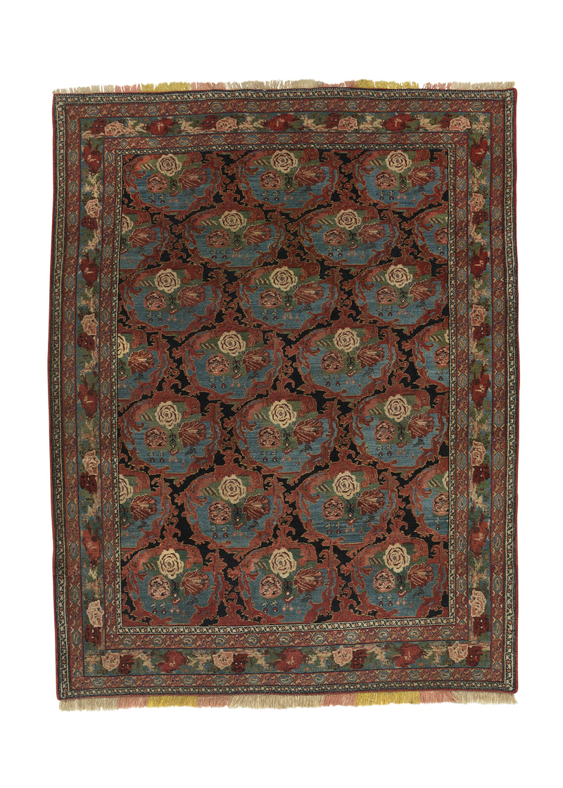 34916 Persian Rug Senneh Handmade Area Tribal Traditional 5'1'' x 6'5'' -5x6- Pink Blue Floral Gol Farang Design