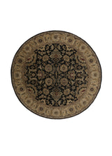 34918 Oriental Rug Indian Handmade Round Transitional 8'1'' x 8'1'' -8x8- Black Whites Beige Jaipur Floral Design