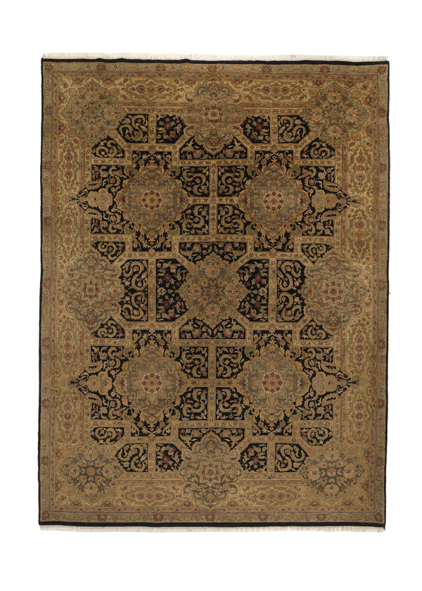 34919 Oriental Rug Indian Handmade Area Transitional 9'2'' x 12'5'' -9x12- Whites Beige Black Jaipur Floral Design