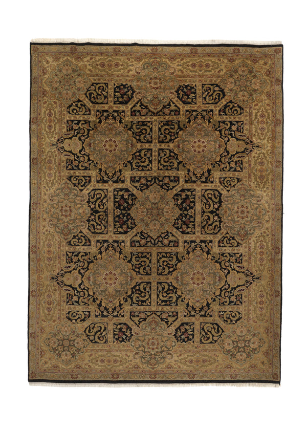 34919 Oriental Rug Indian Handmade Area Transitional 9'2'' x 12'5'' -9x12- Whites Beige Black Jaipur Floral Design