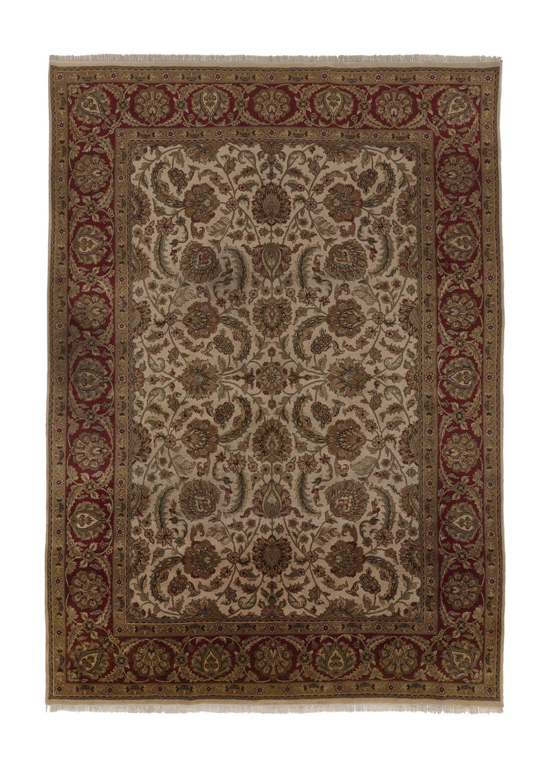 34923 Oriental Rug Indian Handmade Area Transitional 9'10'' x 14'2'' -10x14- Whites Beige Red Jaipur Floral Design