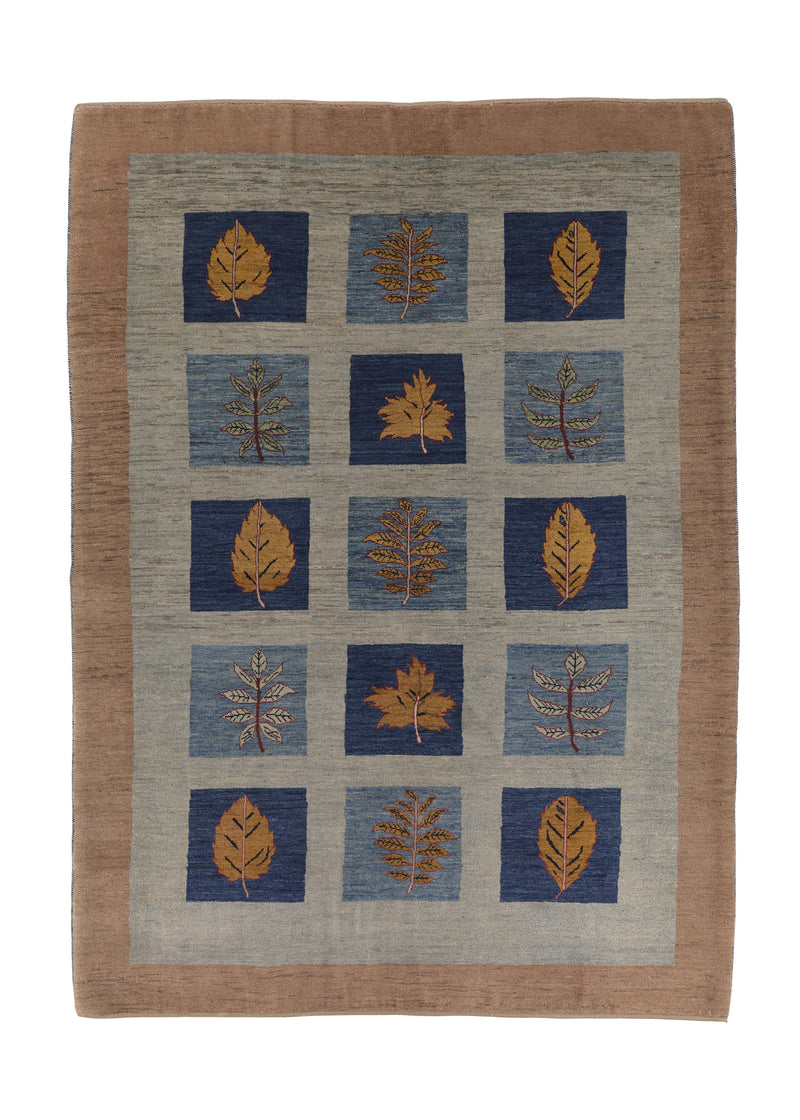 34935 Persian Rug Gabbeh Handmade Area Tribal 5'8'' x 7'9'' -6x8- Blue Whites Beige Pictorial Design
