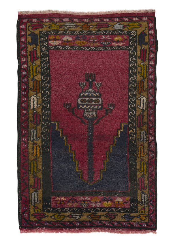 34949 Oriental Rug Turkish Handmade Area Tribal 2'4'' x 3'6'' -2x4- Red Yellow Gold Prayer Rug Design