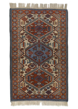 34951 Oriental Rug Turkish Handmade Area Tribal 2'5'' x 4'0'' -2x4- Orange Whites Beige Blue Geometric Design