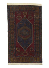 34953 Oriental Rug Turkish Handmade Area Tribal 3'5'' x 6'0'' -3x6- Blue Brown Red Geometric Design
