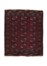 34954 Persian Rug Turkmen Handmade Area Tribal 3'9'' x 4'4'' -4x4- Red Bokhara Design