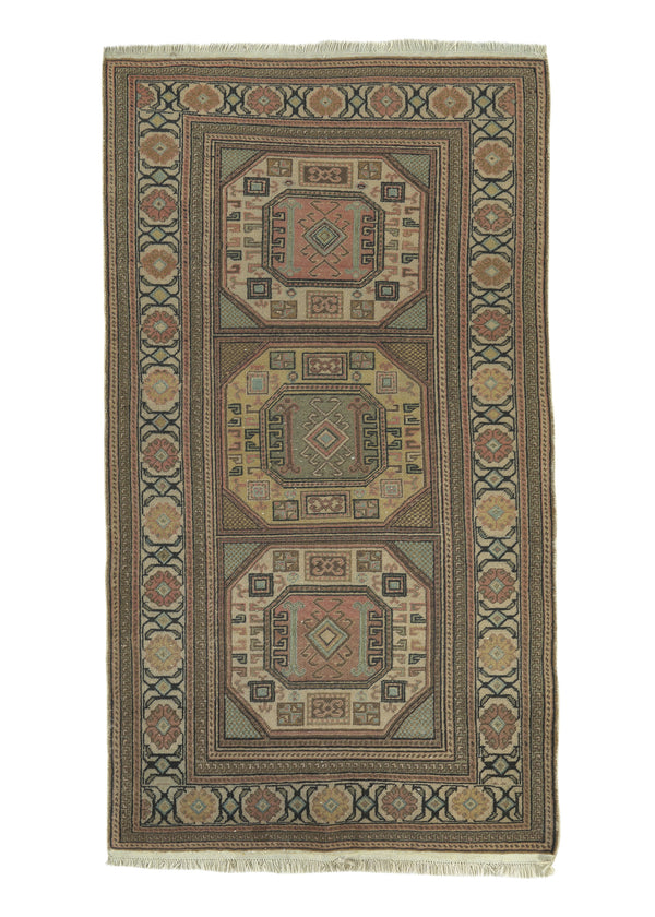 34955 Oriental Rug Turkish Handmade Area Tribal 3'0'' x 6'0'' -3x6- Pink Whites Beige Geometric Design