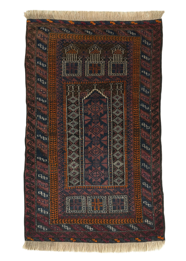 34956 Oriental Rug Afghan Handmade Area Tribal 2'10'' x 4'4'' -3x4- Brown Orange Prayer Rug Design