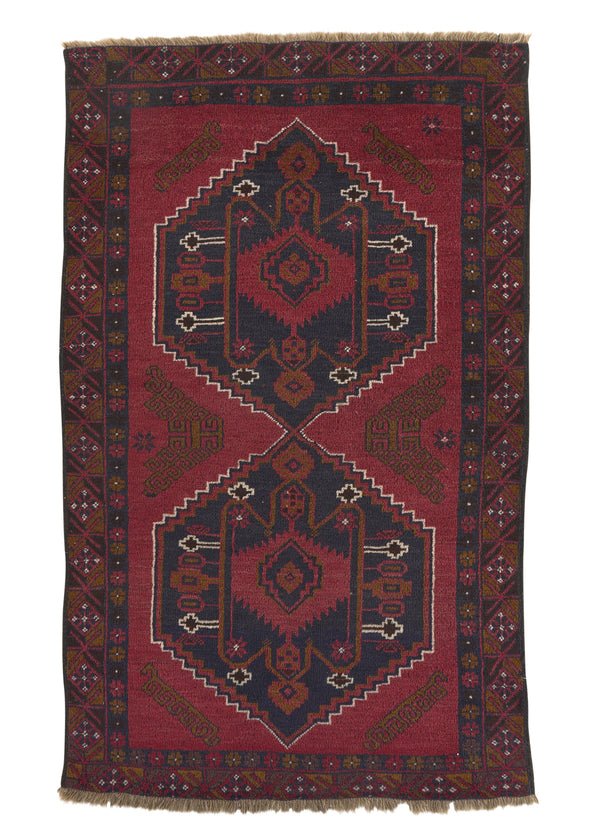 34959 Oriental Rug Turkish Handmade Area Tribal 3'4'' x 5'9'' -3x6- Red Geometric Design