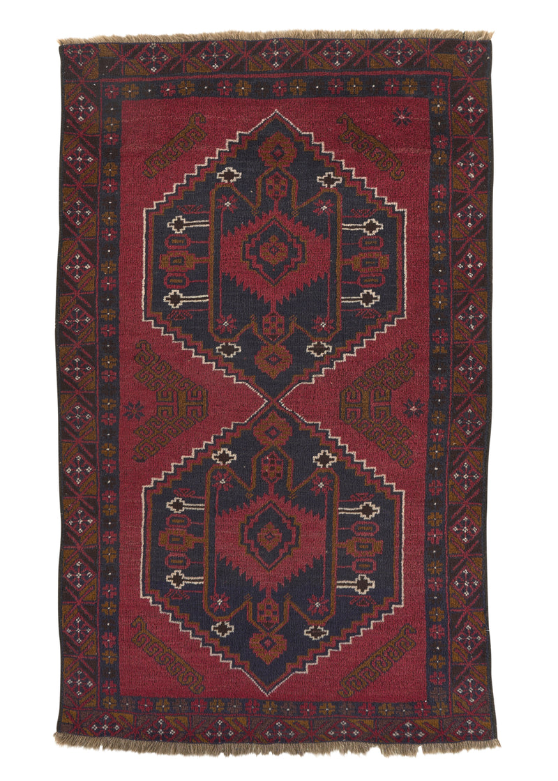34959 Oriental Rug Turkish Handmade Area Tribal 3'4'' x 5'9'' -3x6- Red Geometric Design