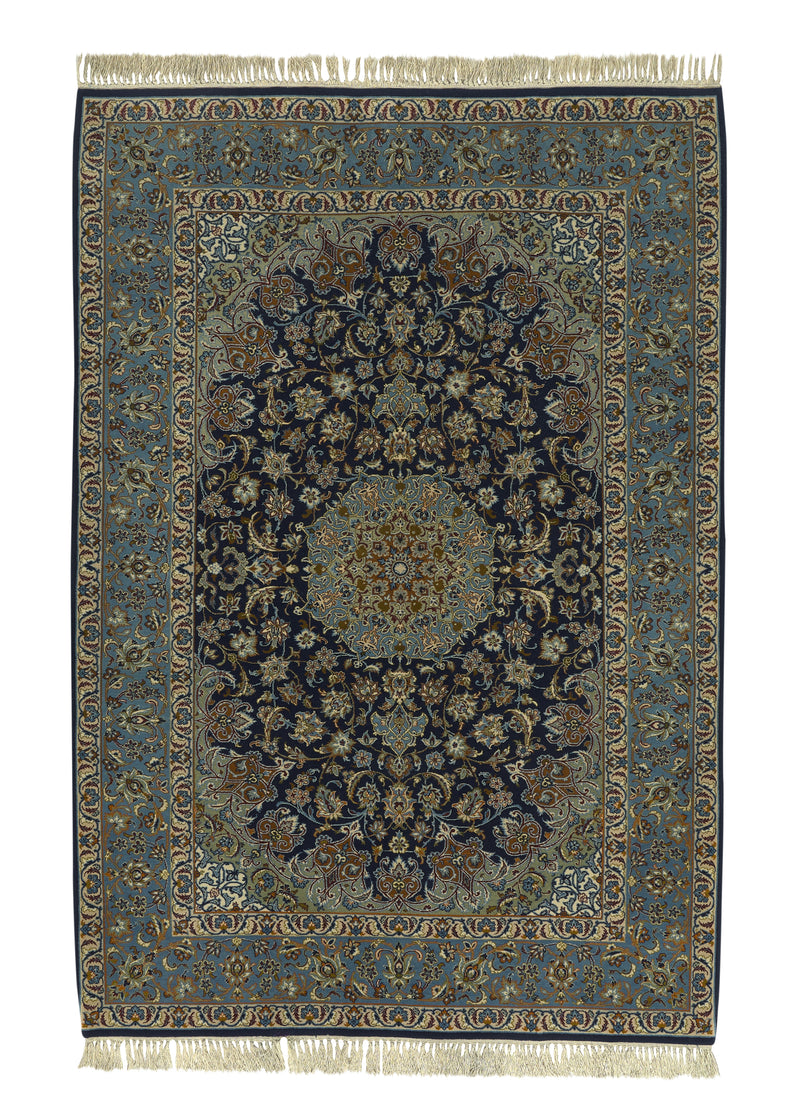 34972 Persian Rug Isfahan Handmade Area Traditional 3'7'' x 5'3'' -4x5- Blue Floral Design