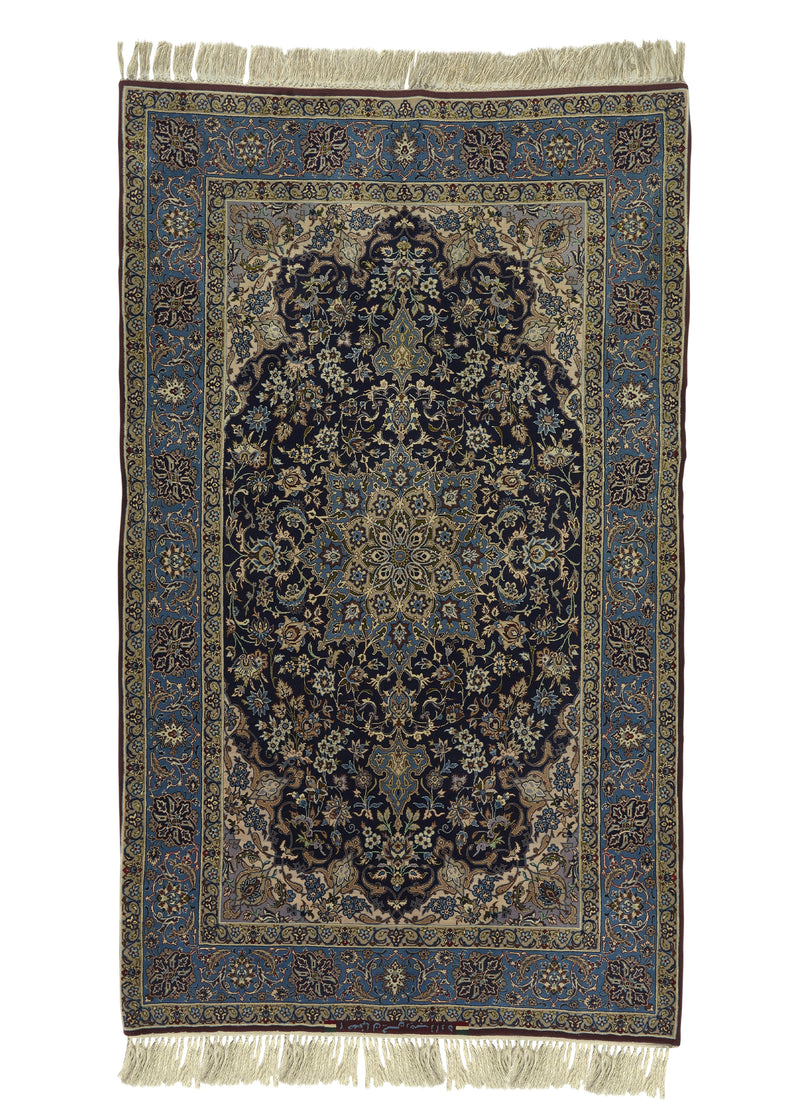 34973 Persian Rug Isfahan Handmade Area Traditional 3'6'' x 5'9'' -4x6- Blue Floral Design
