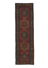 34977 Persian Rug Gharajeh Handmade Runner Antique Tribal 3'3'' x 10'6'' -3x11- Yellow Gold Blue Red Geometric Design