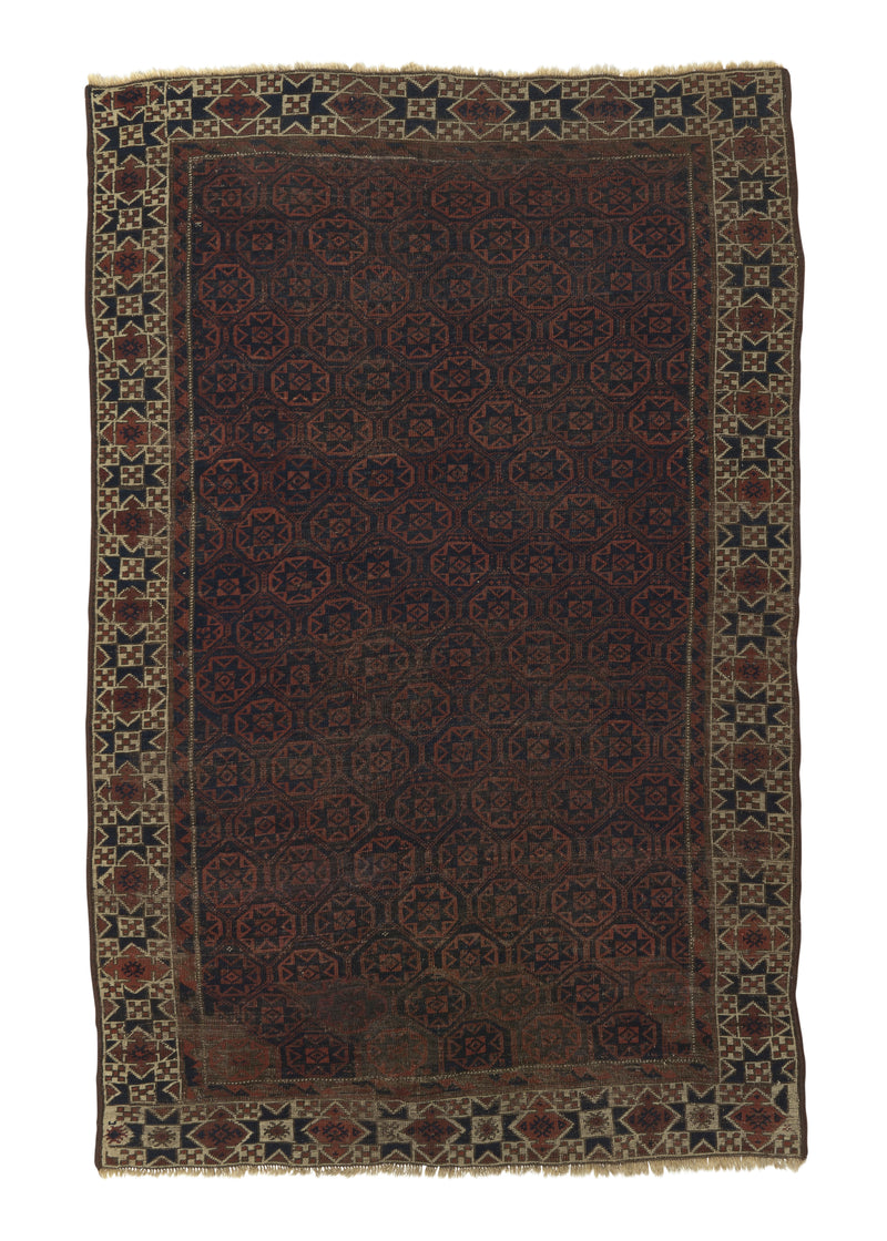 34984 Persian Rug Baloch Handmade Area Tribal Vintage 4'0'' x 6'3'' -4x6- Brown Blue Geometric Design