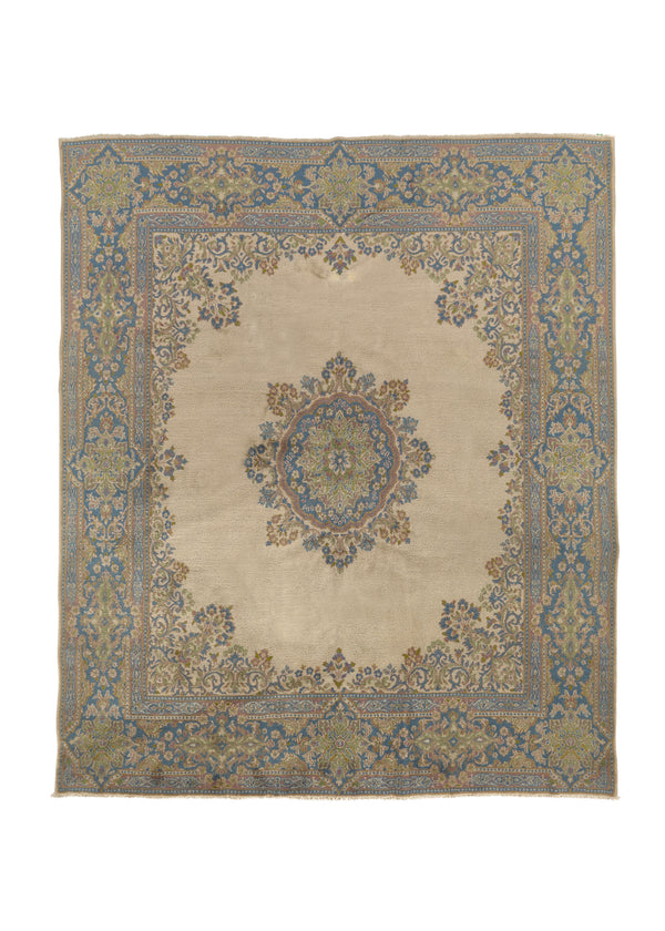 34995 Persian Rug Kerman Handmade Area Traditional 8'1'' x 9'7'' -8x10- Whites Beige Blue Open Field Floral Design