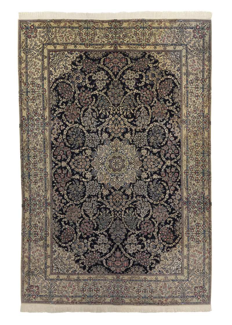 35002 Persian Rug Nain Handmade Area Traditional 7'3'' x 11'0'' -7x11- Blue Whites Beige Floral Design