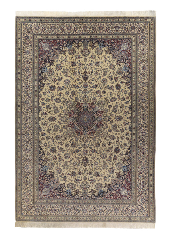 35004 Persian Rug Nain Handmade Area Traditional 7'2'' x 10'6'' -7x11- Whites Beige Blue Floral Design