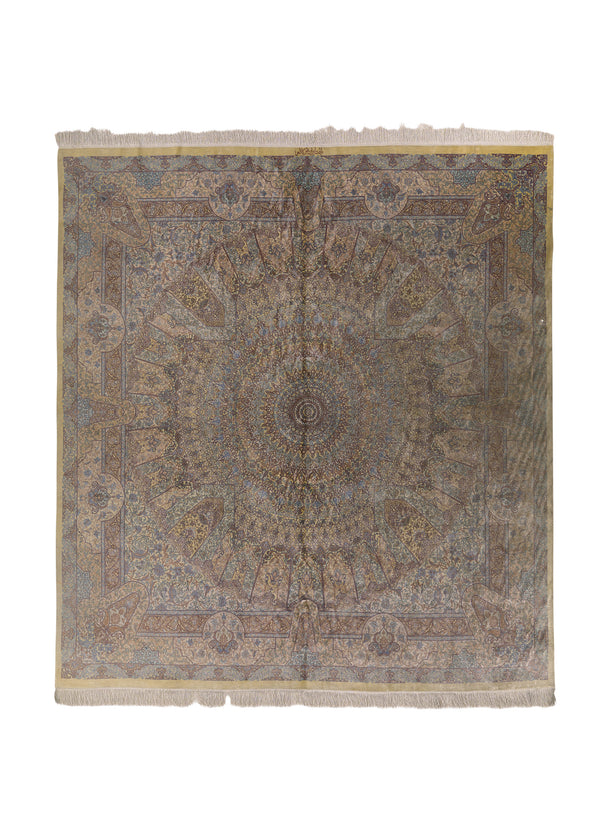 35006 Persian Rug Qum Handmade Area Square Traditional Traditional 6'5'' x 6'8'' -6x7- Whites Beige Pink Dome Design