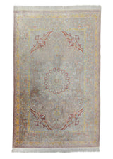 35016 Persian Rug Qum Handmade Area Traditional Traditional 4'4'' x 6'10'' -4x7- Whites Beige Yellow Gold Red Floral Design