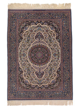35024 Persian Rug Isfahan Handmade Area Traditional 4'8'' x 6'6'' -5x7- Whites Beige Blue Floral Design
